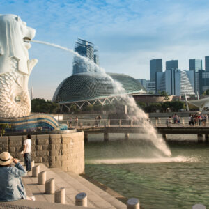 Morning at Merlion and Marina bay,Famous travel destinations in Singapore