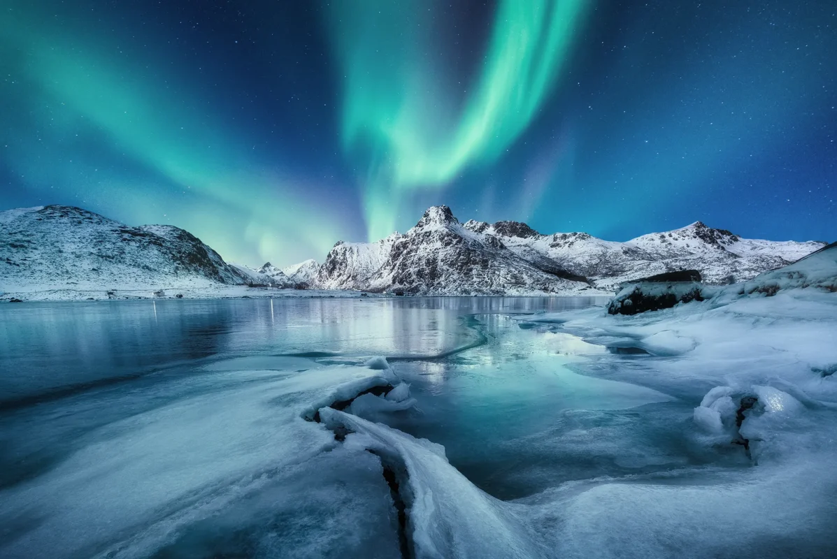 Stunning winter scenic view of northern lights